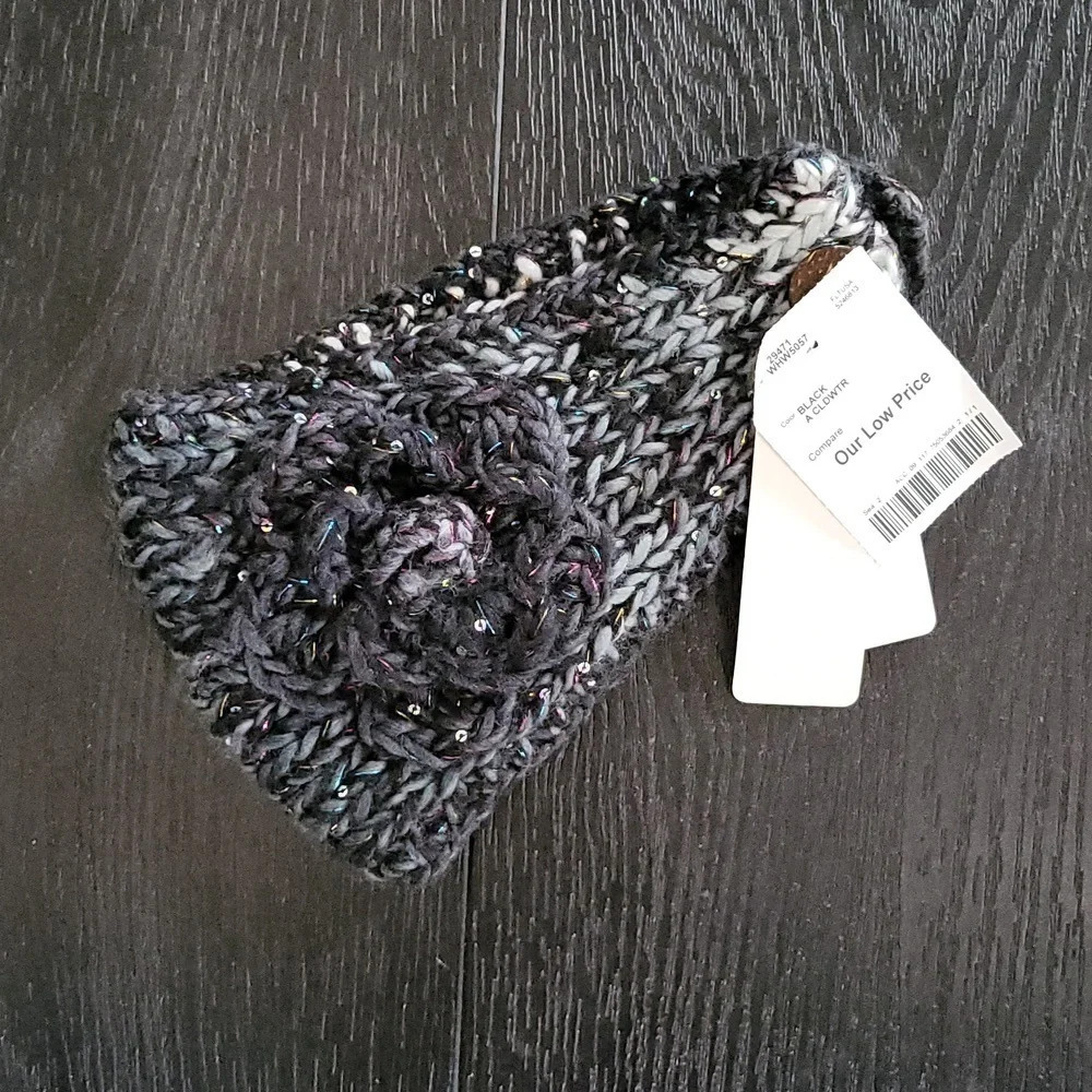Hand Knit Headwrap Crochet Headband w/Flower